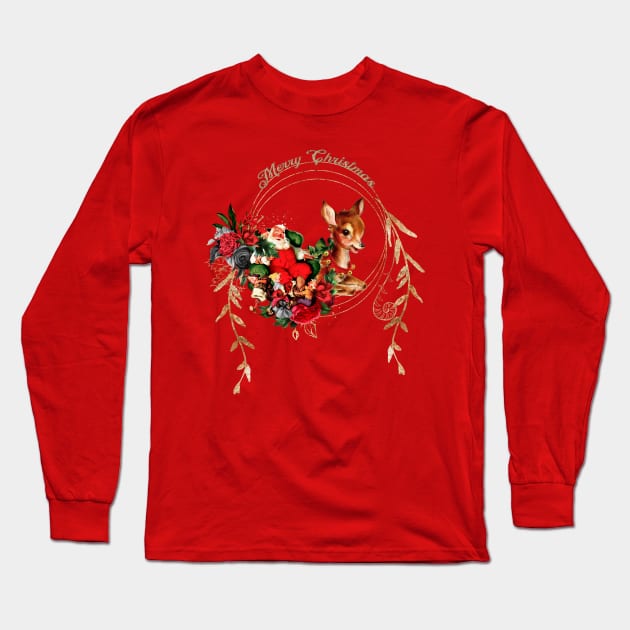 Funny Santa Claus with fawn Long Sleeve T-Shirt by Nicky2342